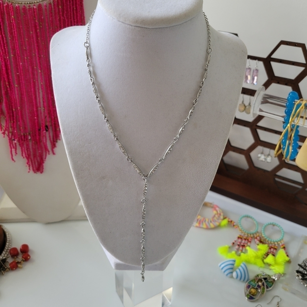 Lariat Rhinestone Necklace • White Rhinestones - Picture 4 of 7